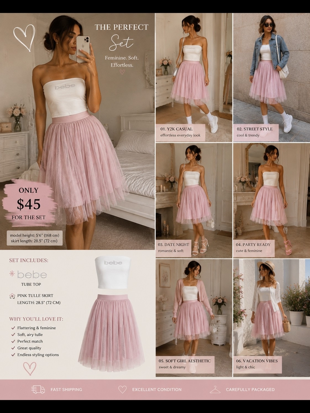 THE PERFECT PINK SET✨ Bebe Tube Top + Pink Tulle Skirt ✨Only $45 for the set